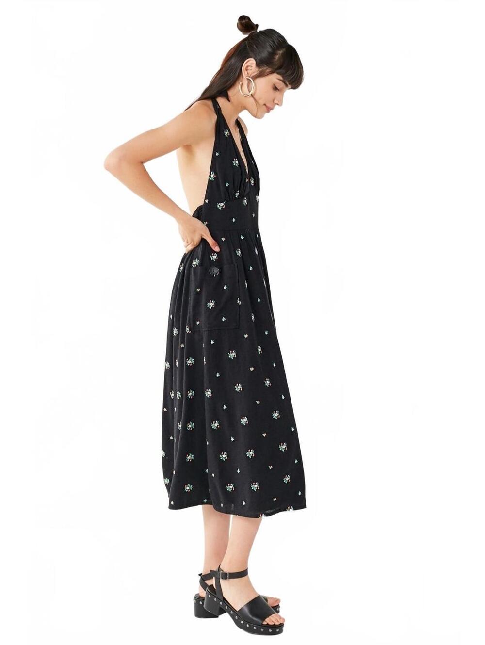 Urban Outfitters Betsey Floral Embroidered Cottagecore Halter Midi Dress Small - Picture 3 of 9